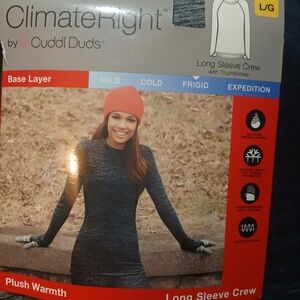 Cuddl Duds Women's Gray Long Sleeve Crew Top LARGE